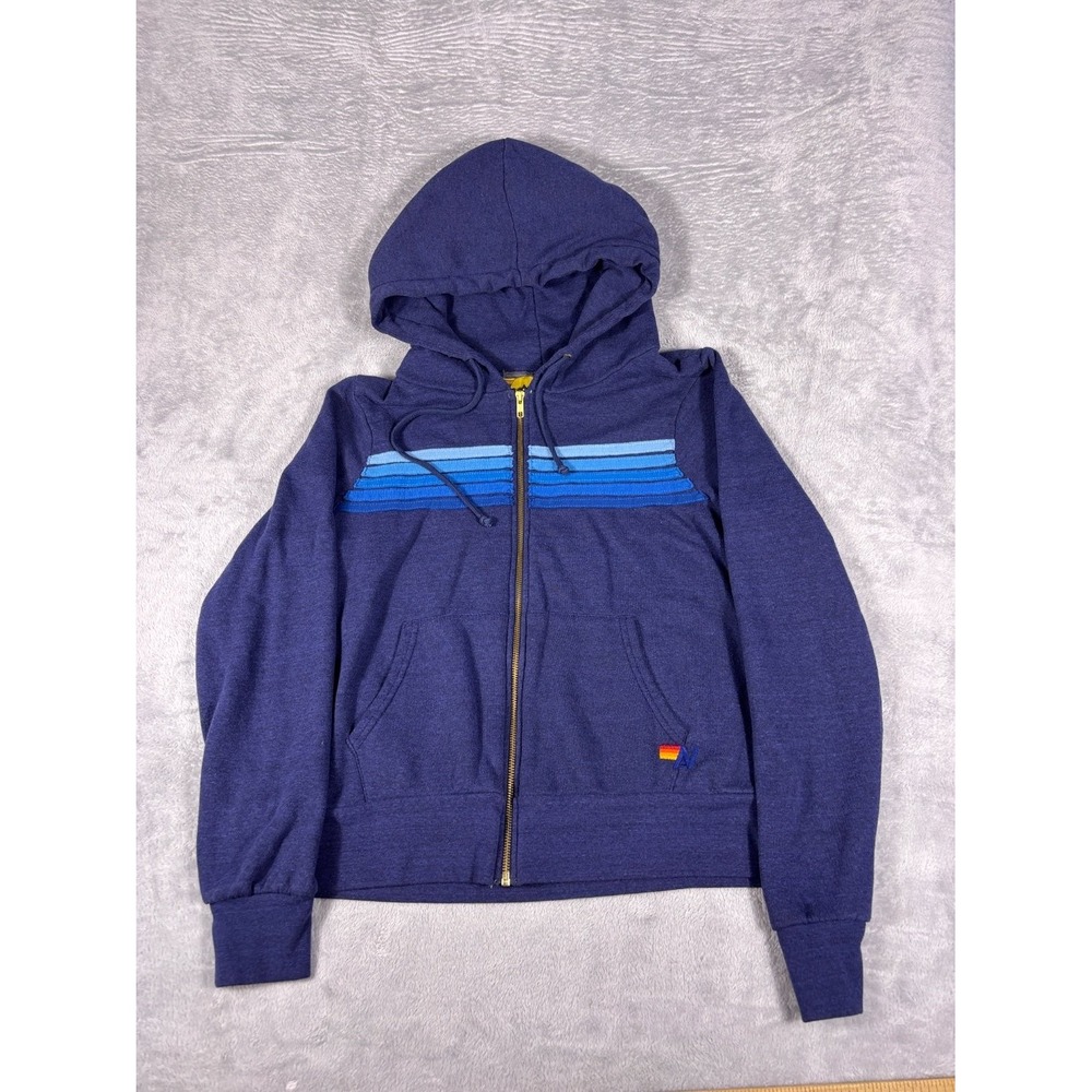 Aviator Nation Full Zip Hoodie Sweatshirt 5 Stripe Womens S Purple Hooded